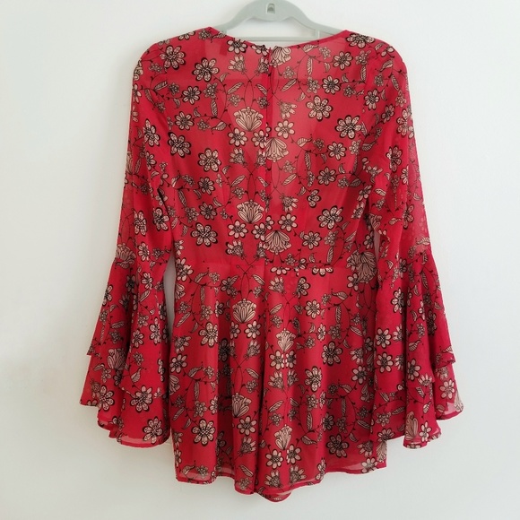 For Love & Lemons Pia Red Floral Romper - Picture 4 of 5